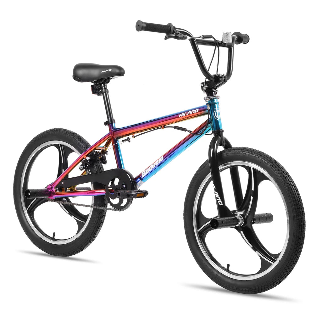 Hiland 20 Inch 3 Spoke Kids BMX Bike for Boys Girls Ages 5-12, 360 Degree Rotor Freestyle, 4 Pegs Single Speed Kid’s BMX Bike