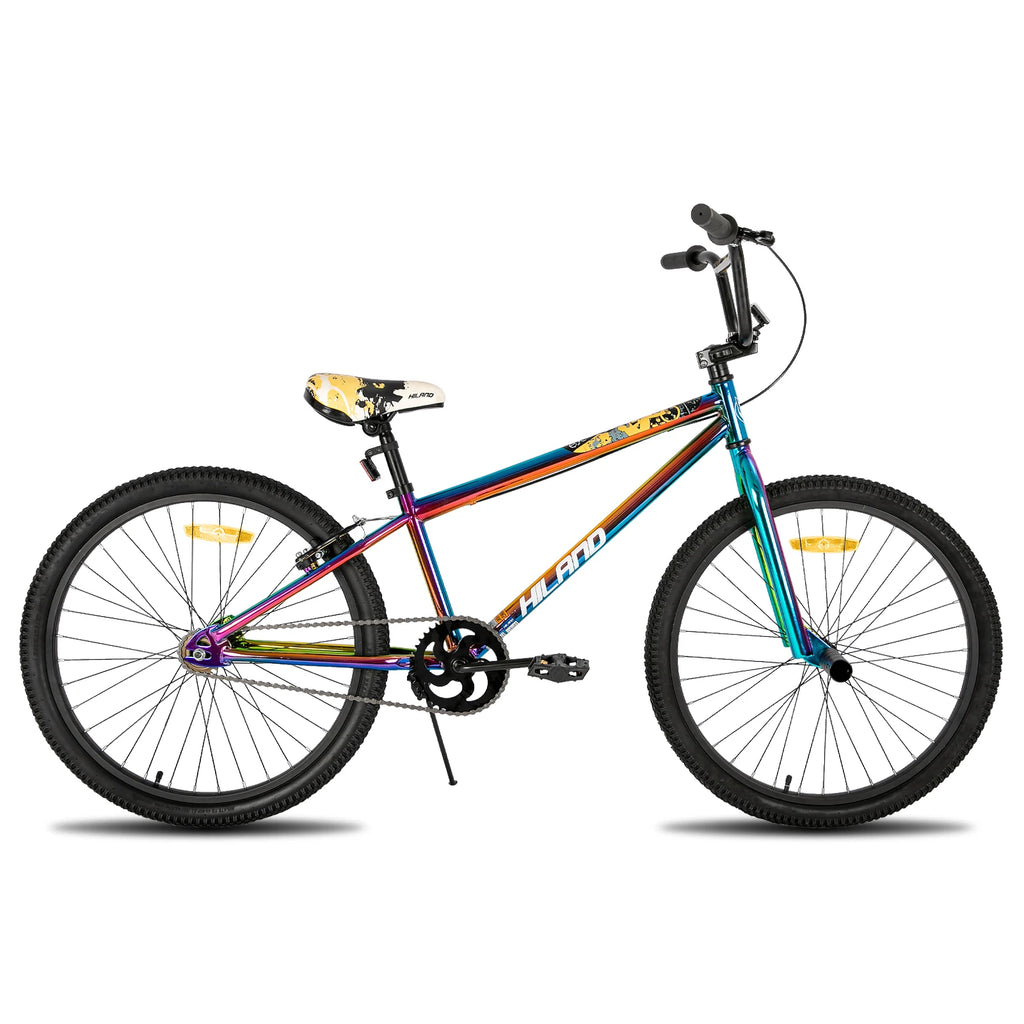 HILAND Freestyle 24-inch BMX, children's bike with 2 steel pegs, freewheel, for boys and girls aged 7, 8, 9, 10