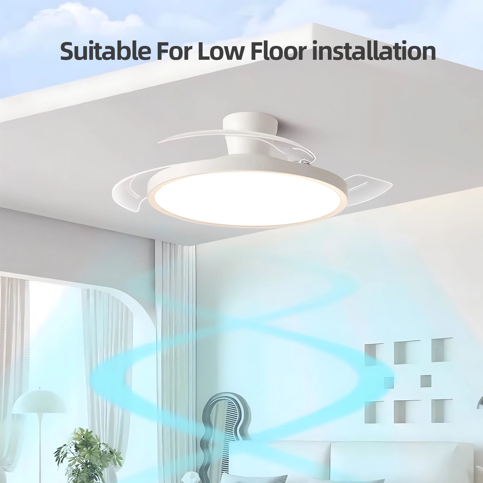 Silent Ceiling Fan Light for Bedroom Decorative Lighting Lamp Air Invisible Blade Retractable Smart Ceiling Fan with Light